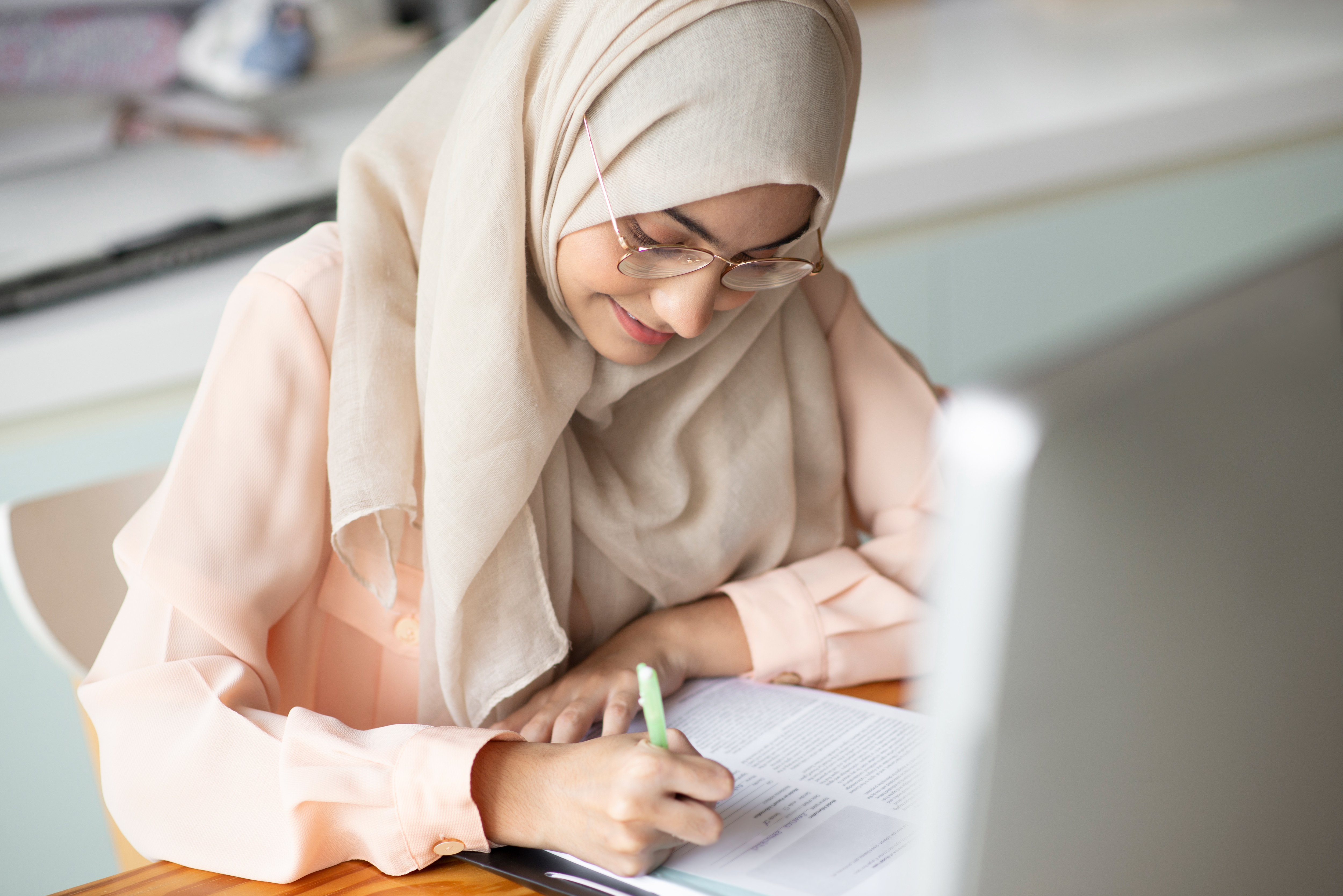 Student studying with focus